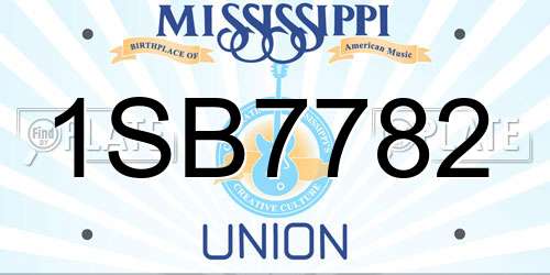 1SB7782 Mississippi License Plate