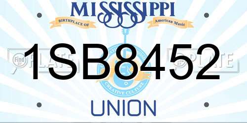 1SB8452 Mississippi License Plate