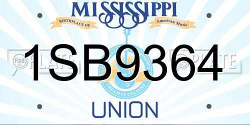 1SB9364 Mississippi License Plate