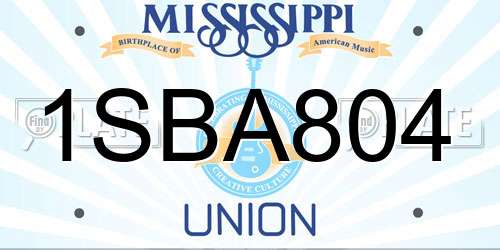 1SBA804 Mississippi License Plate