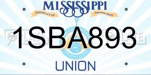 1SBA893 Mississippi License Plate