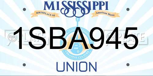 1SBA945 Mississippi License Plate