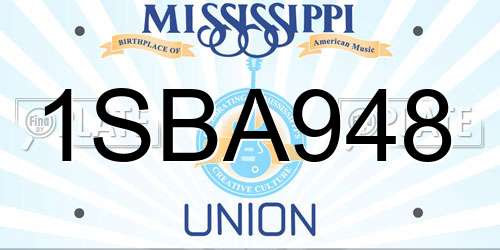 1SBA948 Mississippi License Plate