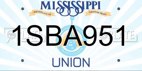 1SBA951 Mississippi License Plate