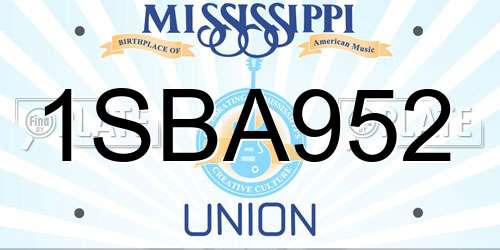 1SBA952 Mississippi License Plate