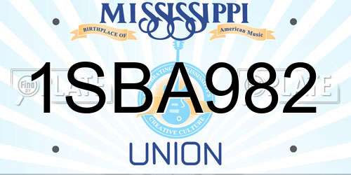 1SBA982 Mississippi License Plate
