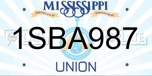 1SBA987 Mississippi License Plate