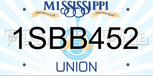 1SBB452 Mississippi License Plate