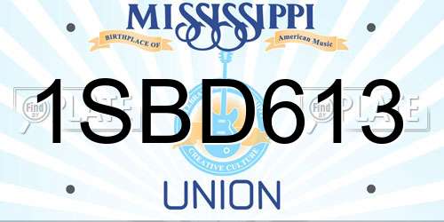 1SBD613 Mississippi License Plate