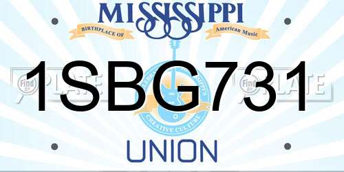1SBG731 Mississippi License Plate