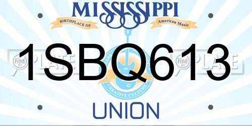 1SBQ613 Mississippi License Plate