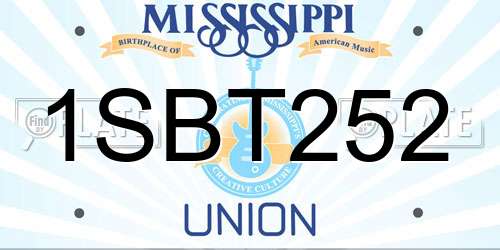 1SBT252 Mississippi License Plate