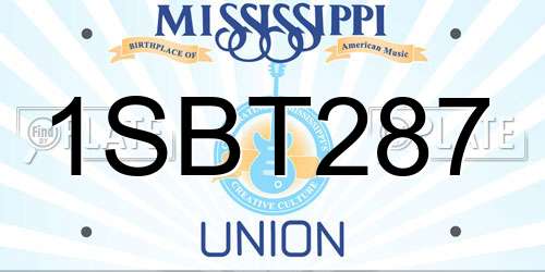1SBT287 Mississippi License Plate