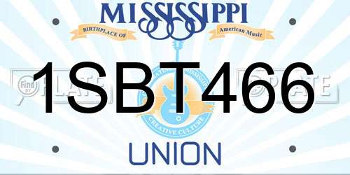 1SBT466 Mississippi License Plate