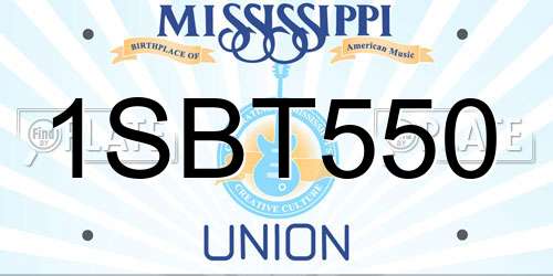 1SBT550 Mississippi License Plate