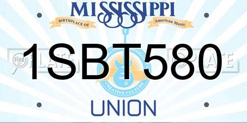 1SBT580 Mississippi License Plate