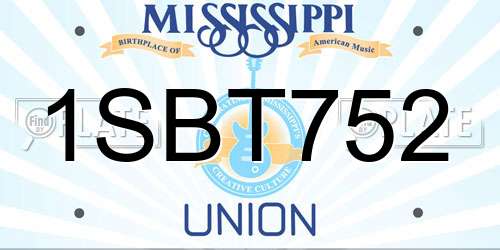 1SBT752 Mississippi License Plate