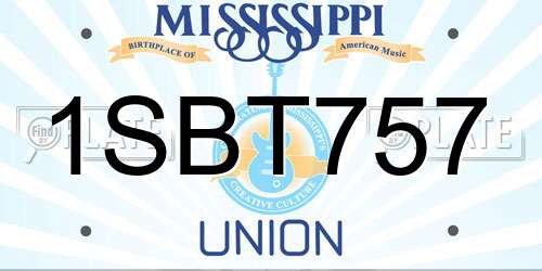 1SBT757 Mississippi License Plate