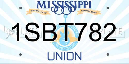 1SBT782 Mississippi License Plate