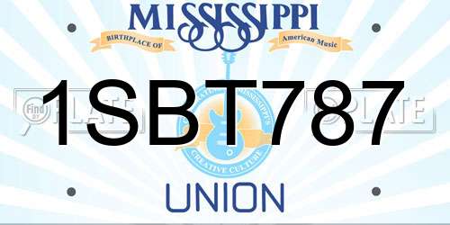 1SBT787 Mississippi License Plate