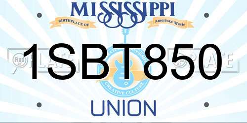 1SBT850 Mississippi License Plate