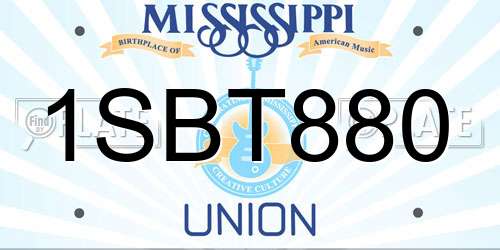 1SBT880 Mississippi License Plate