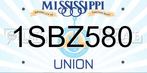 1SBZ580 Mississippi License Plate