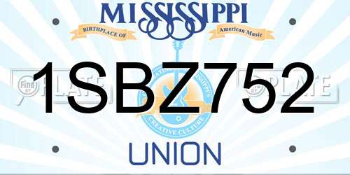 1SBZ752 Mississippi License Plate