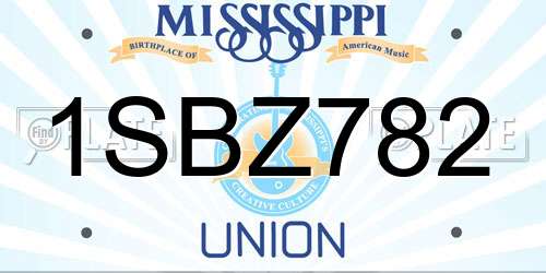 1SBZ782 Mississippi License Plate