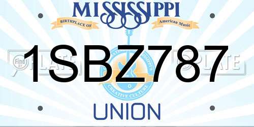 1SBZ787 Mississippi License Plate