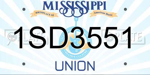 1SD3551 Mississippi License Plate