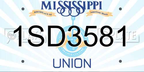 1SD3581 Mississippi License Plate