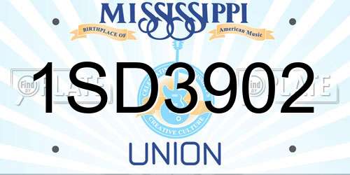 1SD3902 Mississippi License Plate