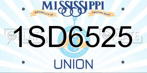 1SD6525 Mississippi License Plate
