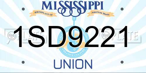 1SD9221 Mississippi License Plate