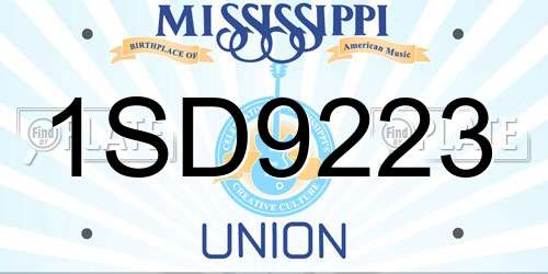 1SD9223 Mississippi License Plate