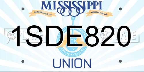 1SDE820 Mississippi License Plate