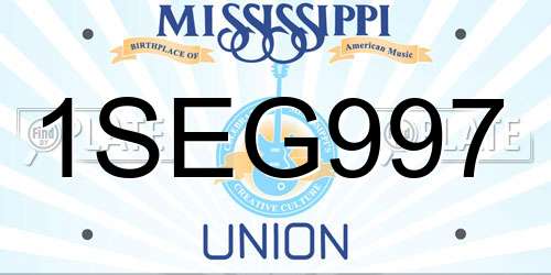 1SEG997 Mississippi License Plate