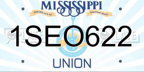 1SEO622 Mississippi License Plate