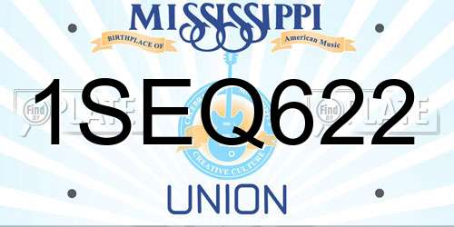 1SEQ622 Mississippi License Plate