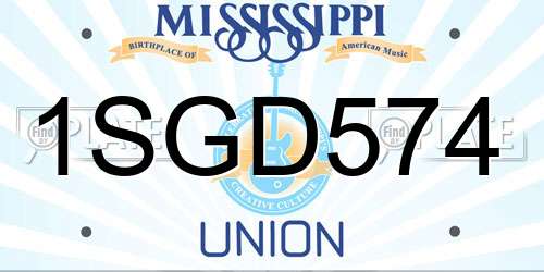 1SGD574 Mississippi License Plate