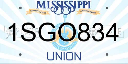 1SGO834 Mississippi License Plate