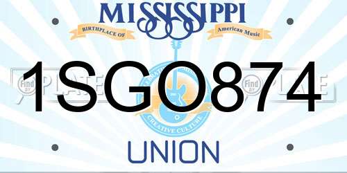 1SGO874 Mississippi License Plate