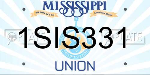 1SIS331 Mississippi License Plate