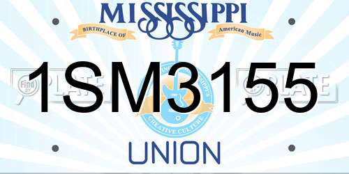 1SM3155 Mississippi License Plate