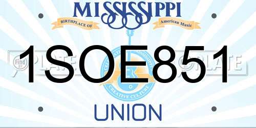 1SOE851 Mississippi License Plate