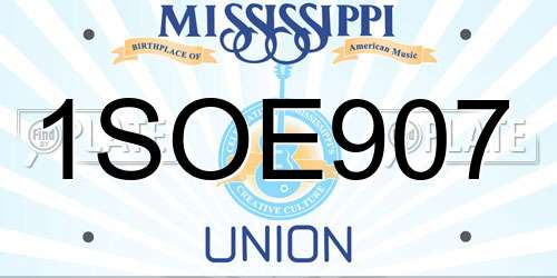 1SOE907 Mississippi License Plate