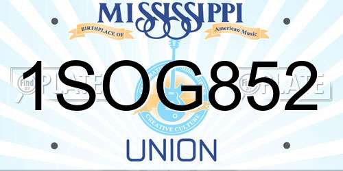 1SOG852 Mississippi License Plate
