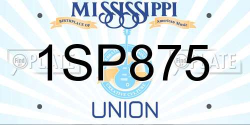 1SP875 Mississippi License Plate