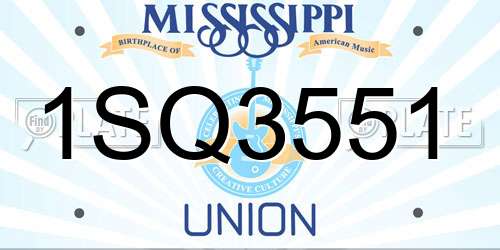 1SQ3551 Mississippi License Plate